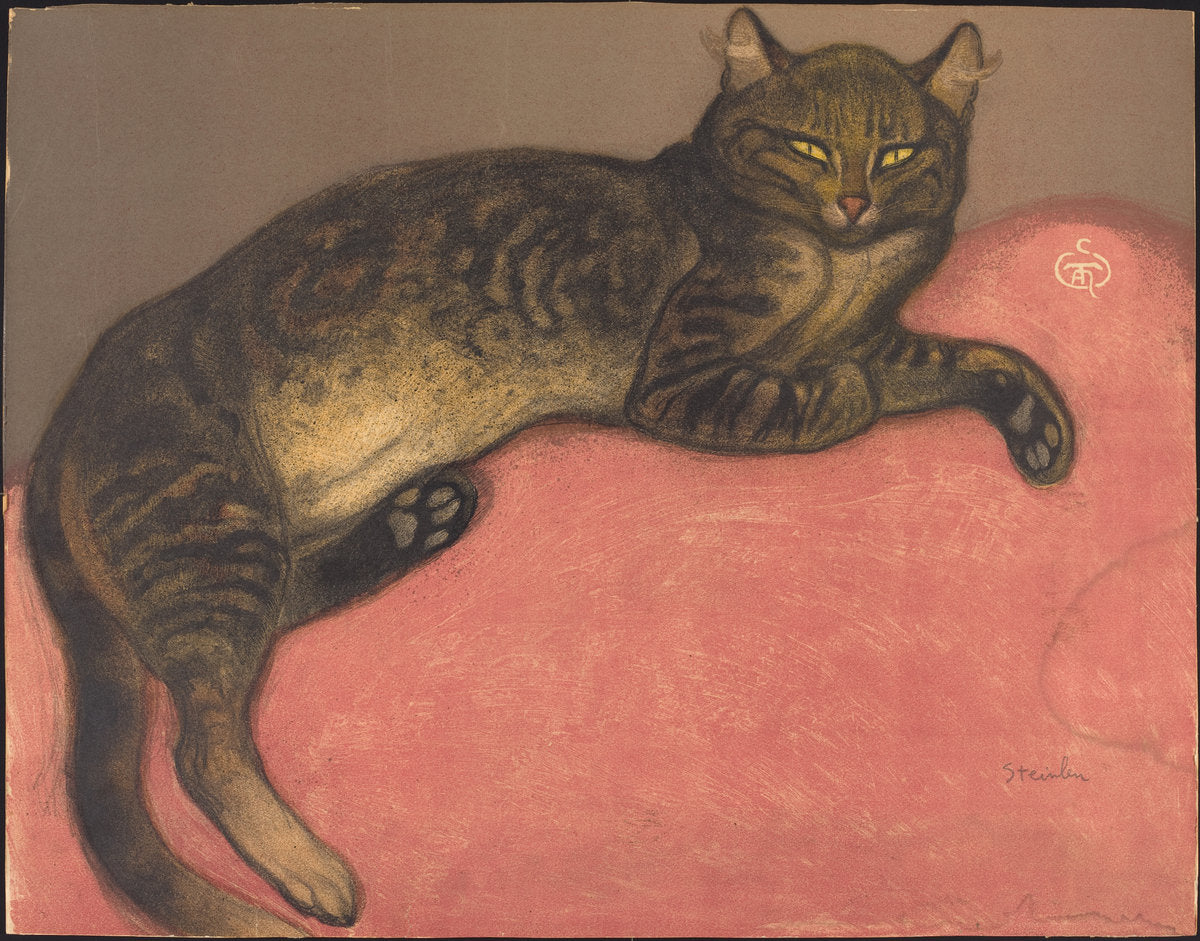 Winter: Cat on a Cushion (L'hiver: Chat sur un coussin) by Théophile Alexandre Steinlen (Swiss, 1859 - 1923), 16X12"(A3)Poster Print