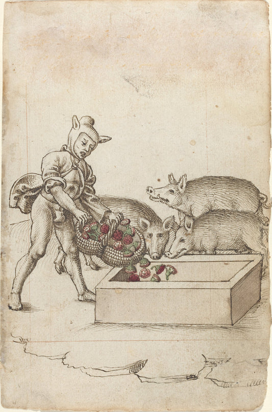 c. 1512/1515 by French early 16th Century (A Fool Feeding Flowers to Swine [fol. 42 recto]), 16X12"(A3)Poster Print