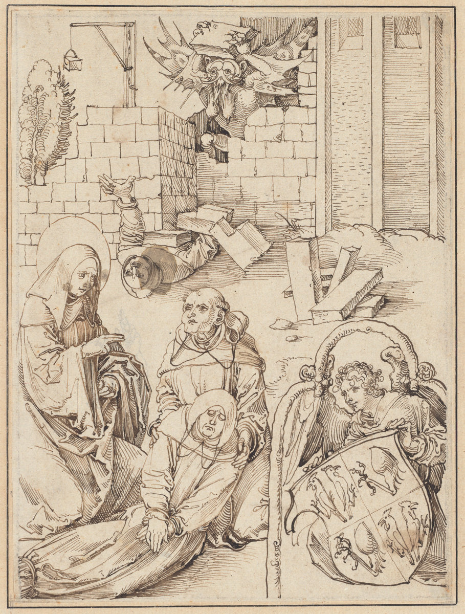 Saint Benedict Reviving a Monk Killed by the Devil by Hans Leonard Schäufelein (German, c. 1480/1485 - 1538/1540), 16X12"(A3)Poster Print
