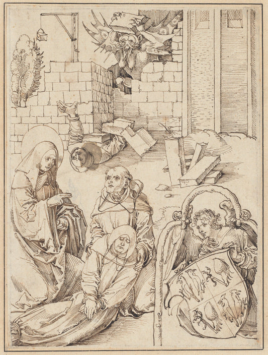 Saint Benedict Reviving a Monk Killed by the Devil by Hans Leonard Schäufelein (German, c. 1480/1485 - 1538/1540), 16X12"(A3)Poster Print