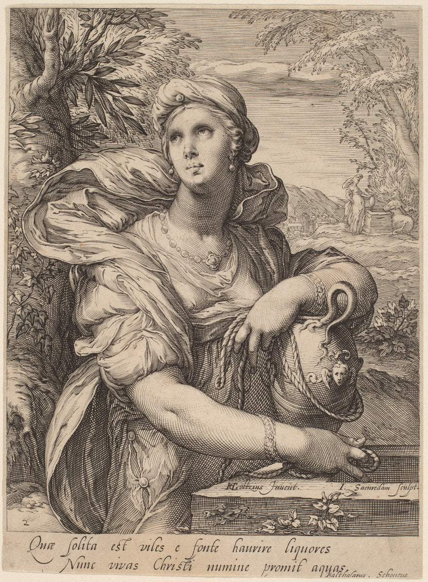 Samarian Woman at the Well by Jan Pietersz Saenredam, after Hendrik Goltzius (Dutch, 1565 - 1607), 16X12"(A3)Poster Print