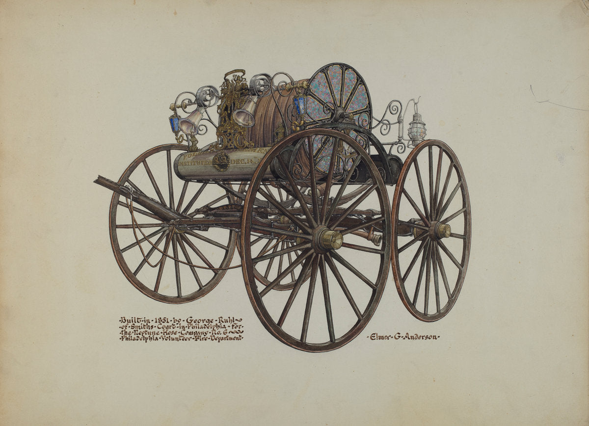 Hose Carriage by Elmer G. Anderson (American, active c. 1935), 16X12"(A3)Poster Print