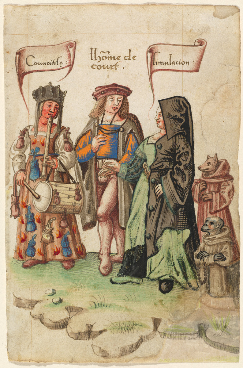 1512/1514 by French early 16th Century (A Courtier Standing Between Covetousness and Dissimulation [fol. 14 recto]), 16X12"(A3)Poster Print