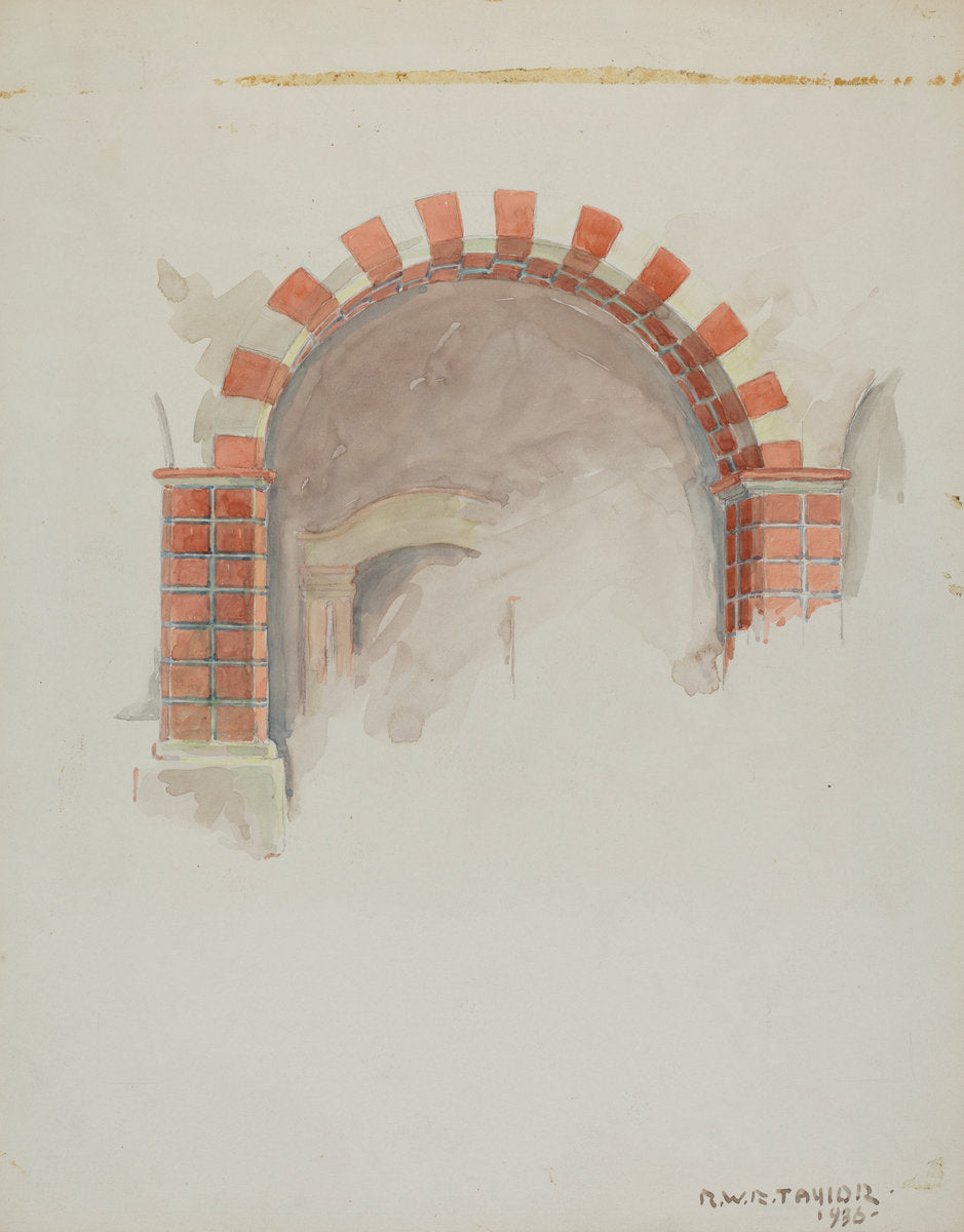 Restoration Drawing: Main Doorway and Arch toMission House by Robert W.R. Taylor (American, active c. 1935), 16X12"(A3)Poster Print