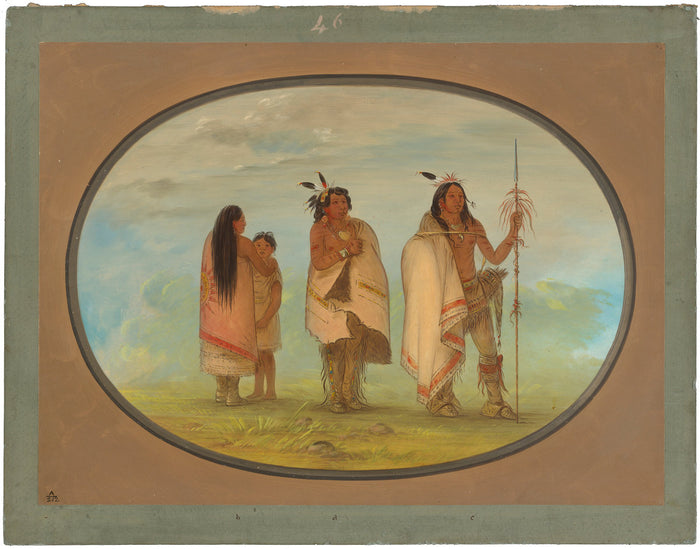 Weeco Chief, His Wife, and a Warrior by George Catlin (American, 1796 - 1872), 16X12