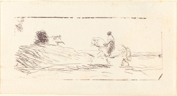 Carte-de-viste with Horseman (La Carte de visite au cavalier) by Jean-Baptiste-Camille Corot (French, 1796 - 1875), 16X12"(A3)Poster Print