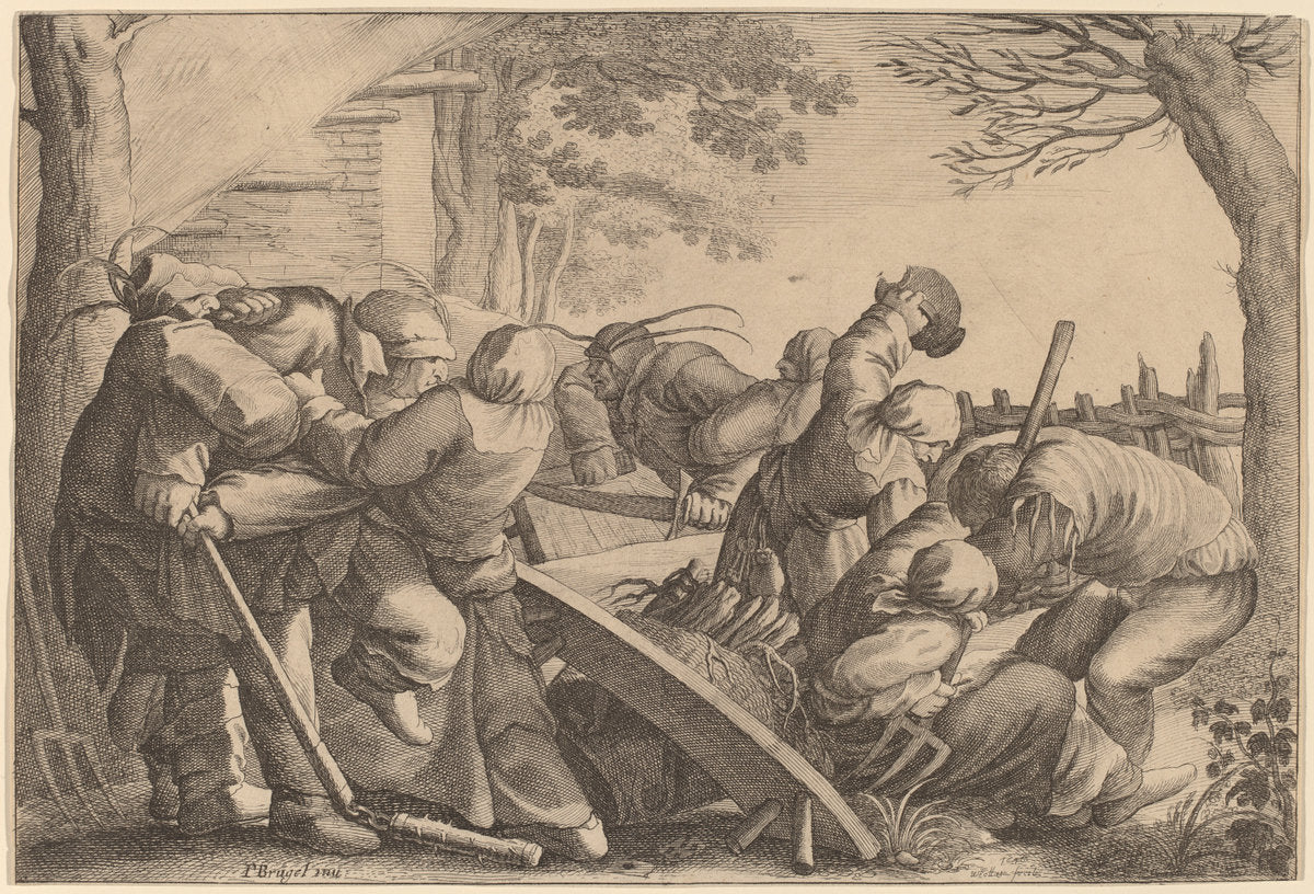 Peasant Brawl by Wenceslaus Hollar after Pieter Bruegel the Elder (Bohemian, 1607 - 1677), 16X12"(A3)Poster Print