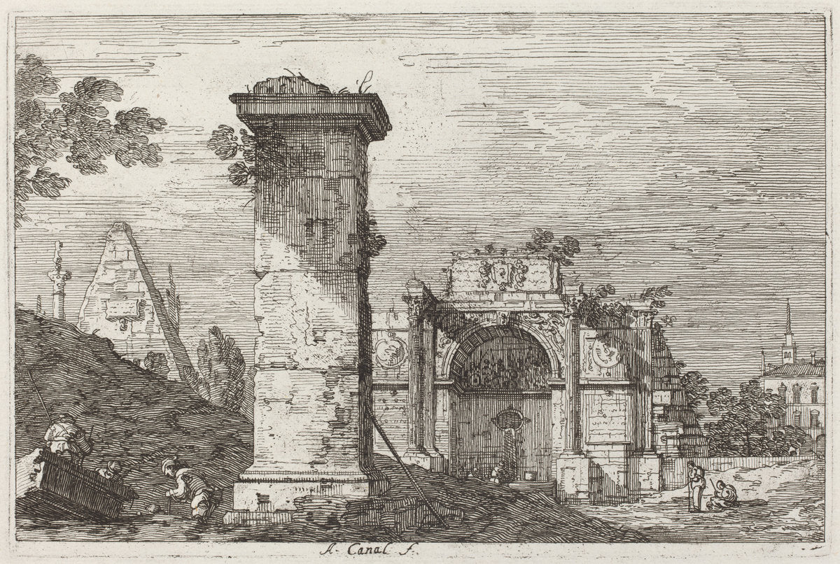 Landscape with Ruined Monuments [right] by Canaletto (Italian, 1697 - 1768), 16X12"(A3)Poster Print