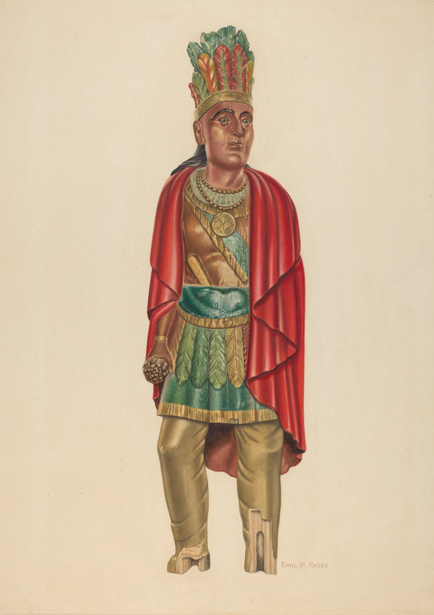 Cigar Store Indian by Emil Hagen (American, active c. 1935), 16X12"(A3)Poster Print