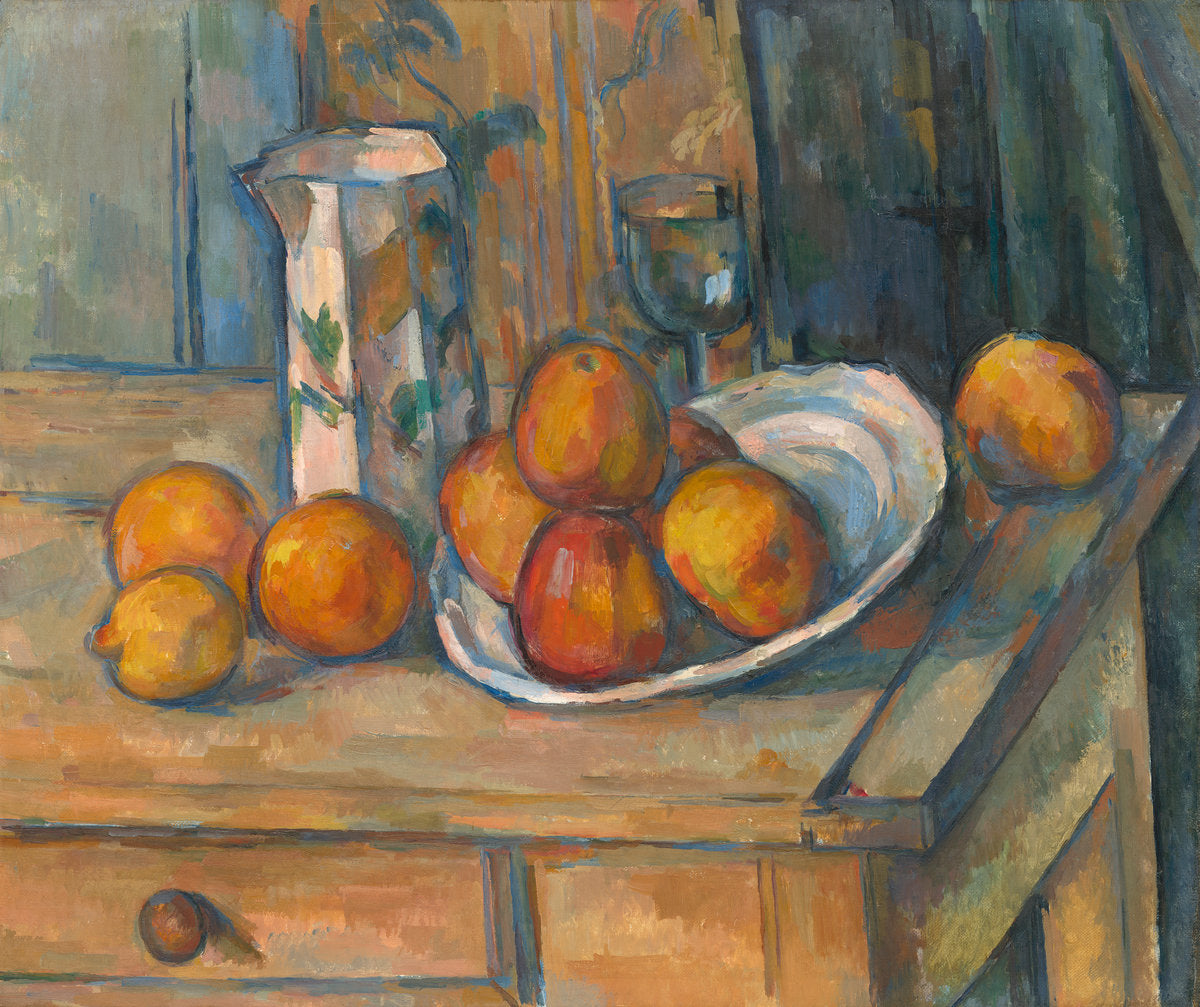 Still Life with Milk Jug and Fruit by Paul Cézanne (French, 1839 - 1906), 16X12"(A3)Poster Print