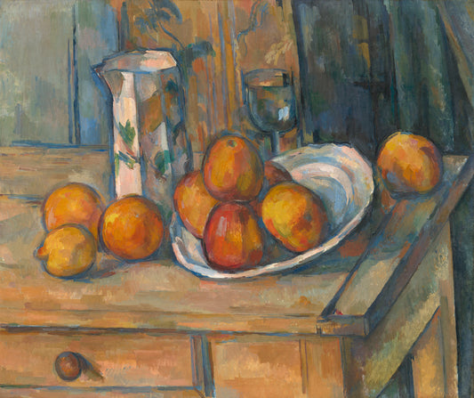 Still Life with Milk Jug and Fruit by Paul Cézanne (French, 1839 - 1906), 16X12"(A3)Poster Print