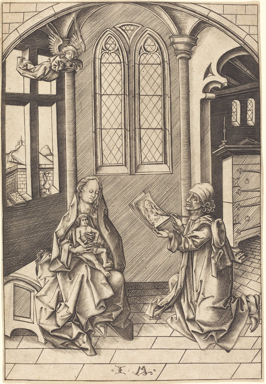 Saint Luke Drawing a Portrait of the Virgin by Israhel van Meckenem (German, c. 1445 - 1503), 16X12"(A3)Poster Print