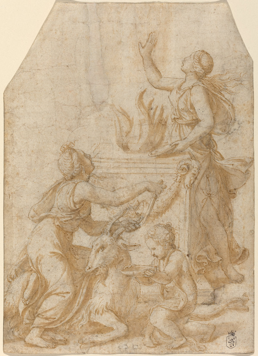 The Sacrifice of a Goat to Jupiter by Giulio Romano (Roman, 1499 - 1546), 16X12"(A3)Poster Print