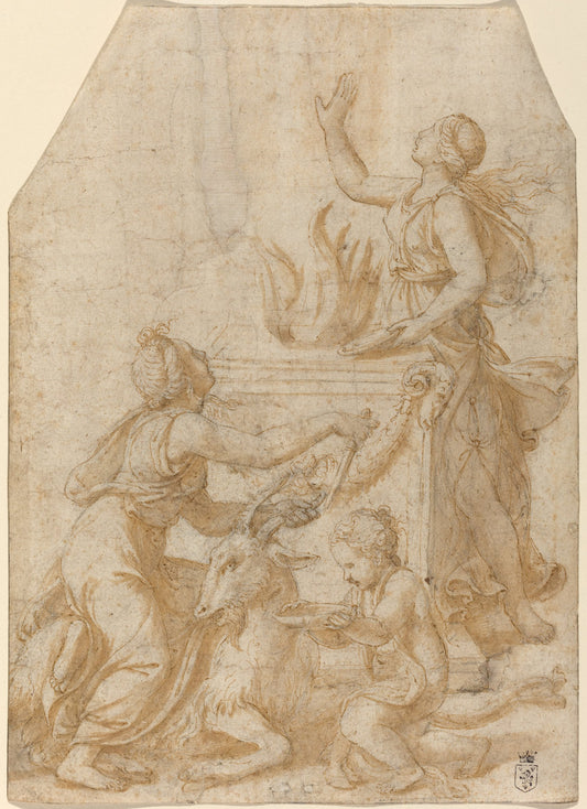 The Sacrifice of a Goat to Jupiter by Giulio Romano (Roman, 1499 - 1546), 16X12"(A3)Poster Print
