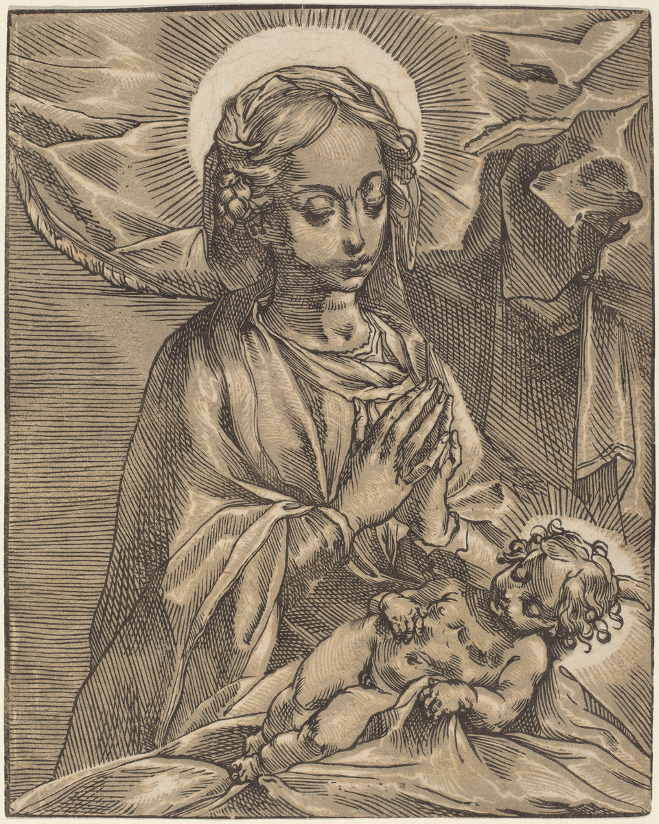 Madonna and Child by Andrea Andreani after Francesco Vanni (Italian, 1558/1559 - 1629), 16X12"(A3)Poster Print