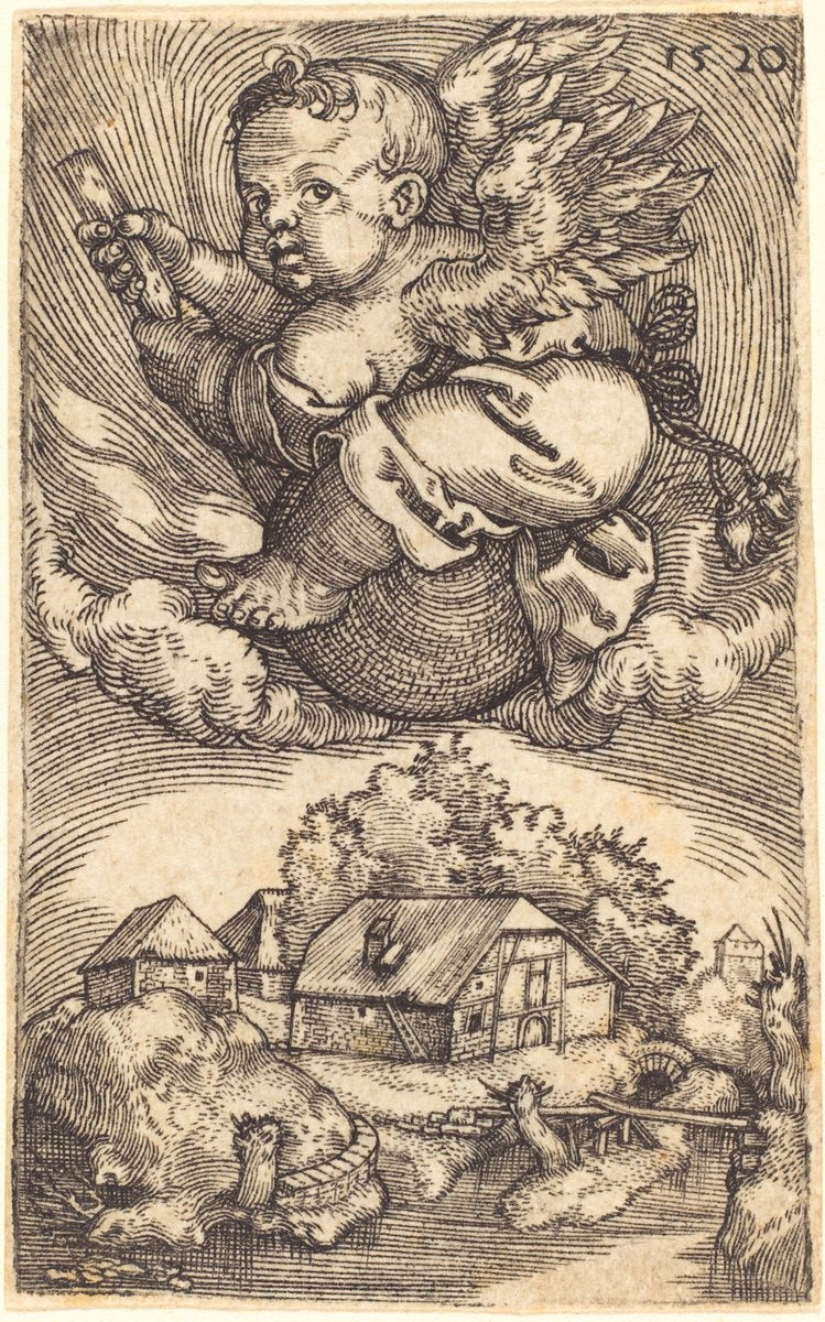 Genius on a Globe Floating in the Air by Barthel Beham (German, 1502 - 1540), 16X12"(A3)Poster Print