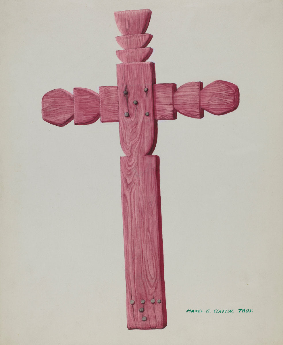 Red Wooden Cross used as Headstone by Majel G. Claflin (American, active c. 1935), 16X12"(A3)Poster Print