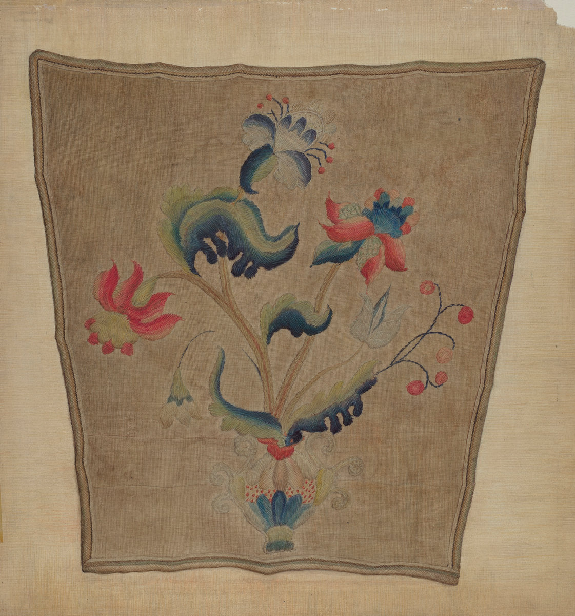 Crewel Embroidery Chair Piece by Lawrence Peterson (American, active c. 1935), 16X12"(A3)Poster Print