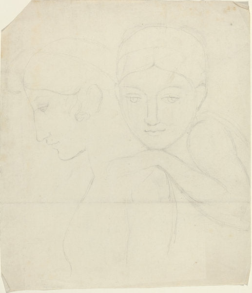 Two Women's Heads by John Flaxman (British, 1755 - 1826), 16X12"(A3)Poster Print