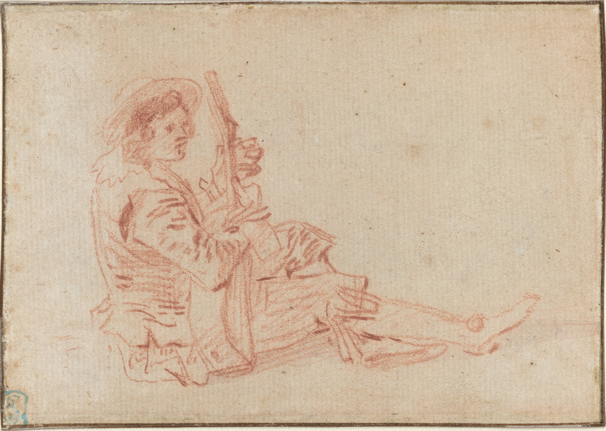 Seated Guitarist [recto] by Antoine Watteau (French, 1684 - 1721), 16X12"(A3)Poster Print