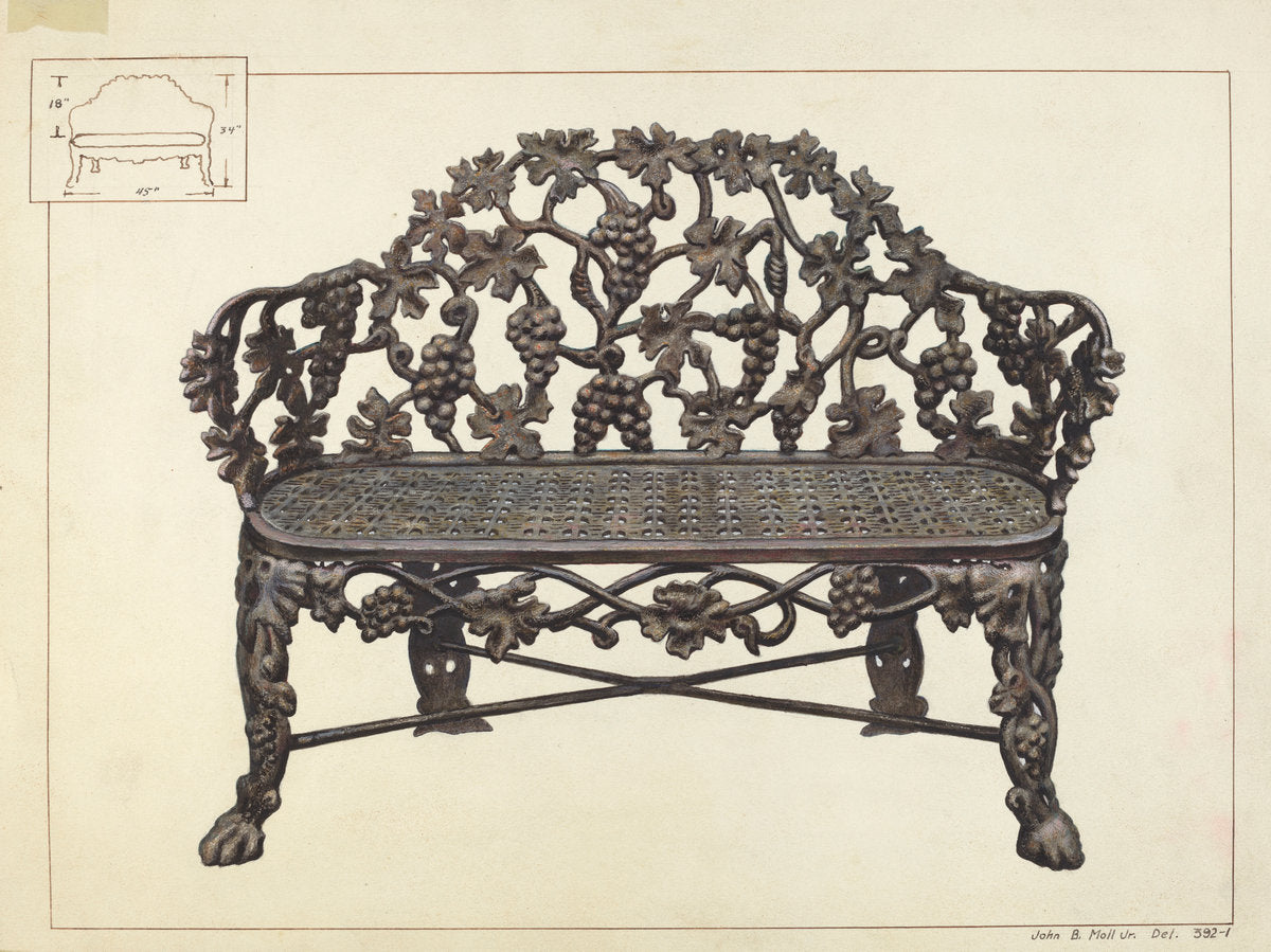 Garden Bench by John B. Moll (American, active c. 1935), 16X12"(A3)Poster Print