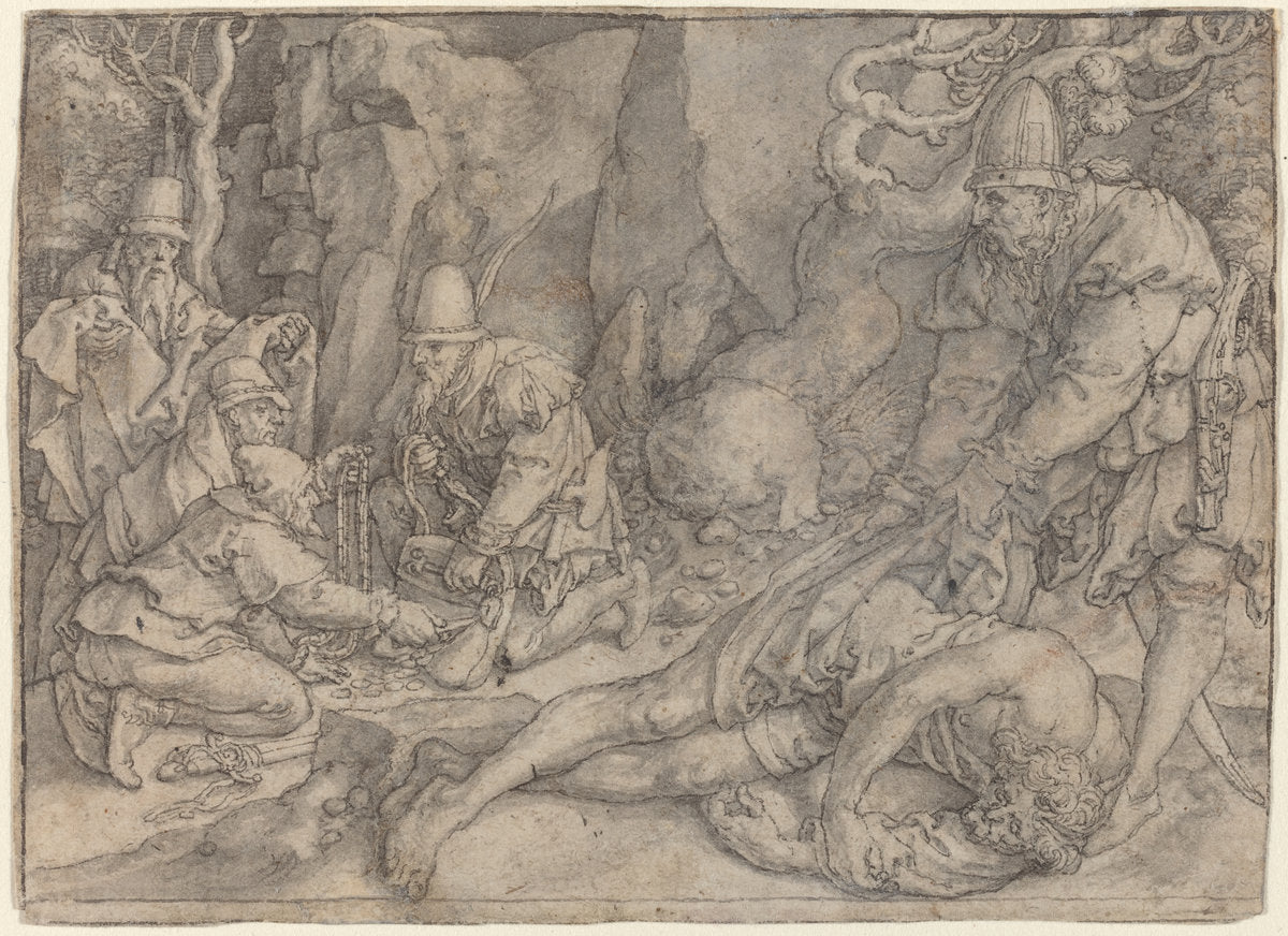A Man Overpowered By Thieves by Heinrich Aldegrever (German, 1502 - 1555/1561), 16X12"(A3)Poster Print