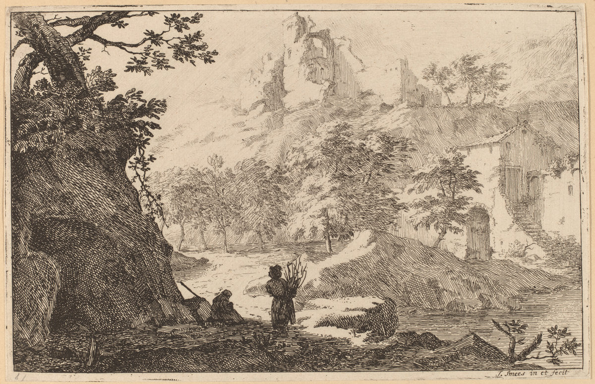 Ruins on a Hilltop by Jan Smees (Dutch, active 1705 - 1729), 16X12"(A3)Poster Print