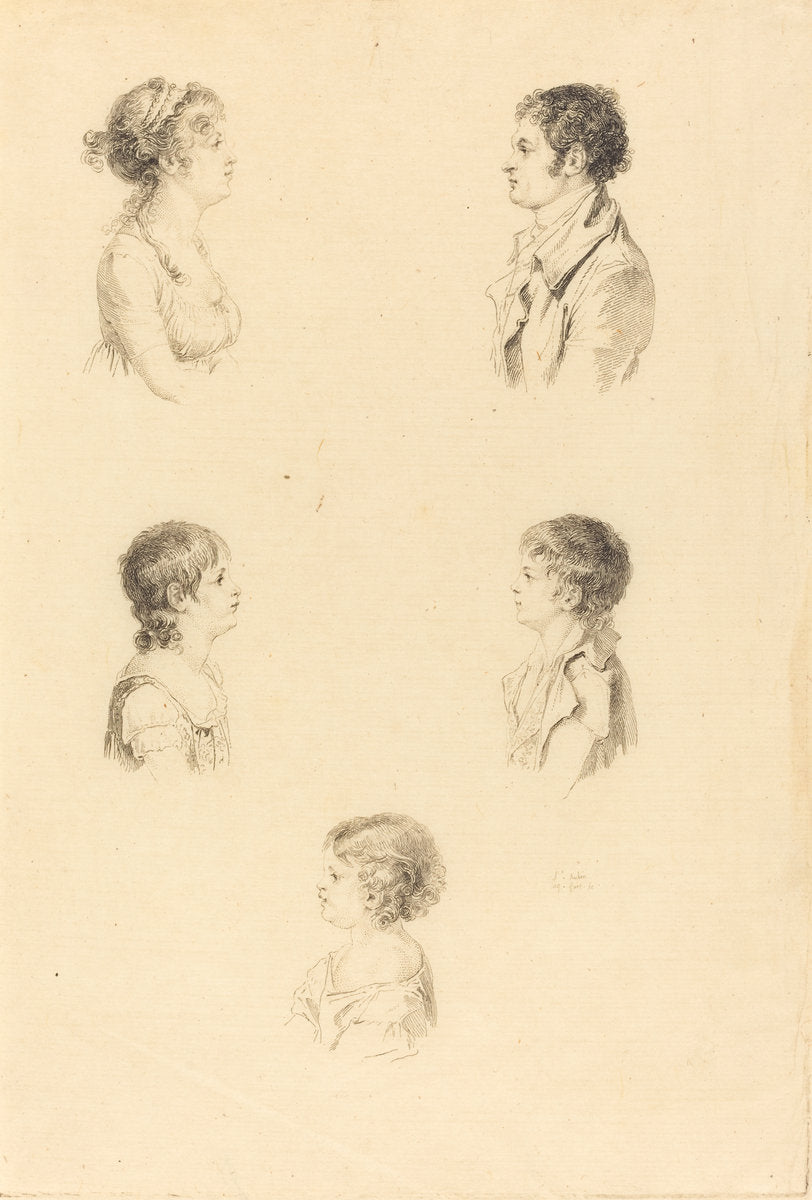 Five Busts by Augustin de Saint-Aubin (French, 1736 - 1807), 16X12"(A3)Poster Print