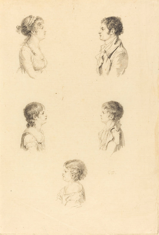 Five Busts by Augustin de Saint-Aubin (French, 1736 - 1807), 16X12"(A3)Poster Print