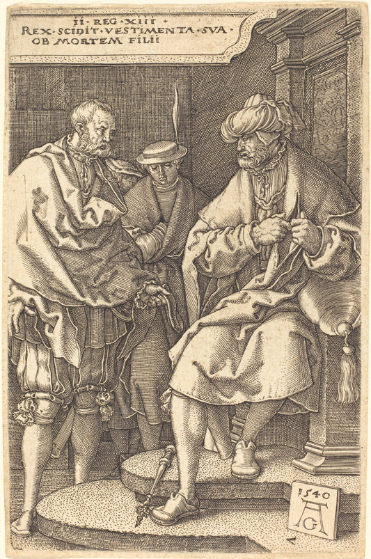 David Casting Off His Robes at the News of the Death of His Son by Heinrich Aldegrever (German, 1502 - 1555/1561), 16X12"(A3)Poster Print