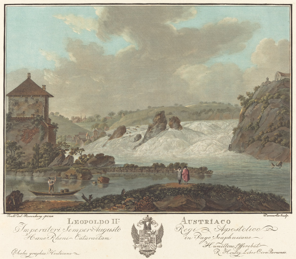Falls of Schaffhausen by Charles-Melchior Descourtis after Friedrich Rosenberg after Johann Heinrich Troll (French, 1753 - 1820), 16X12"(A3)Poster Print