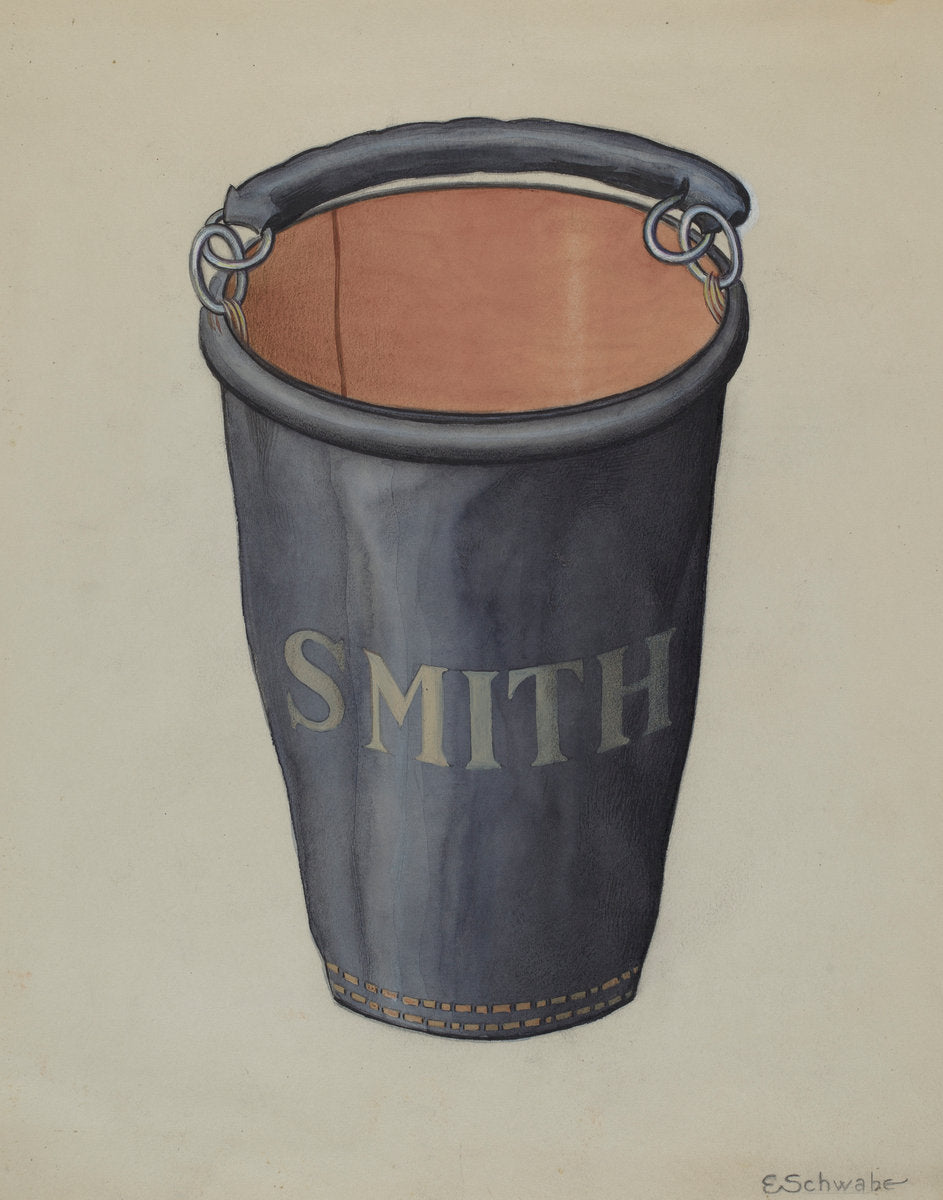 Leather Fire Bucket by Erwin Schwabe (American, active c. 1935), 16X12"(A3)Poster Print