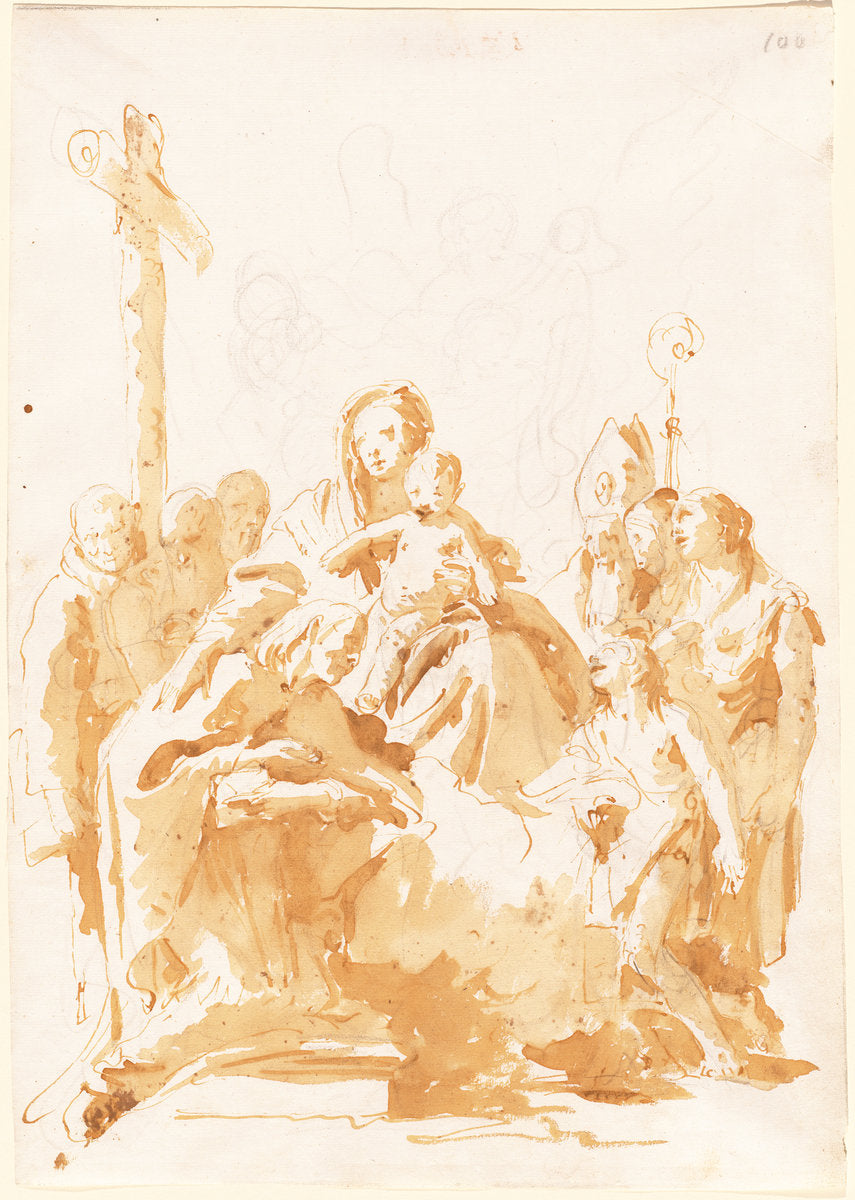 The Virgin and Child Adored by Bishops, Monks, and Women by Giovanni Battista Tiepolo (Venetian, 1696 - 1770), 16X12"(A3)Poster Print