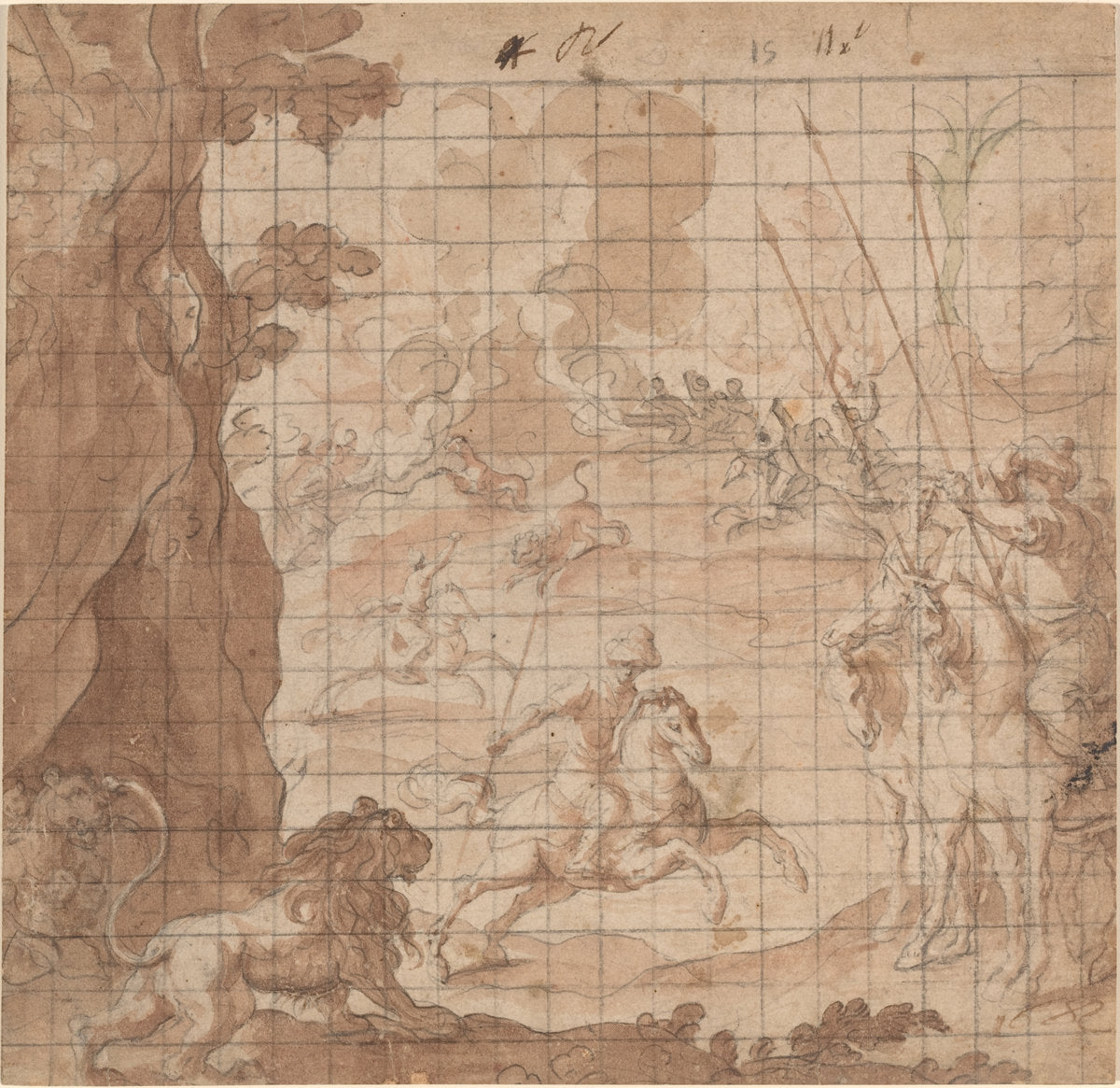 The Lion Hunt by Vicencio Carducho (Italian, Castilian school, 1578 - 1638), 16X12"(A3)Poster Print