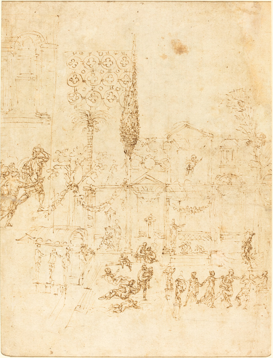 A Party in a Roman Villa [recto] by Pirro Ligorio (Italian, c. 1513 - 1583), 16X12"(A3)Poster Print