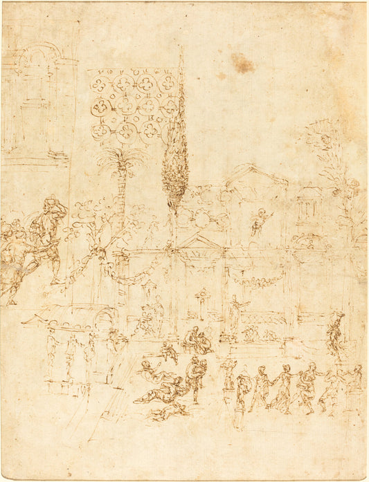 A Party in a Roman Villa [recto] by Pirro Ligorio (Italian, c. 1513 - 1583), 16X12"(A3)Poster Print