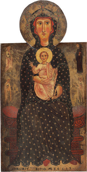 Madonna and Child Enthroned with Four Saints by Margaritone d'Arezzo (Italian, active second and third quarter 13th century), 16X12"(A3)Poster Print