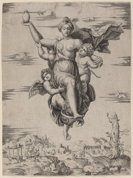engraving by Follower of Marcantonio Raimondi after Raphael (Psyche Carried to Olympus), 16X12"(A3)Poster Print