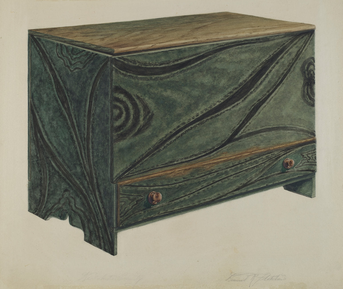 Painted Wooden Chest by Daniel Fletcher (American, active c. 1935), 16X12"(A3)Poster Print