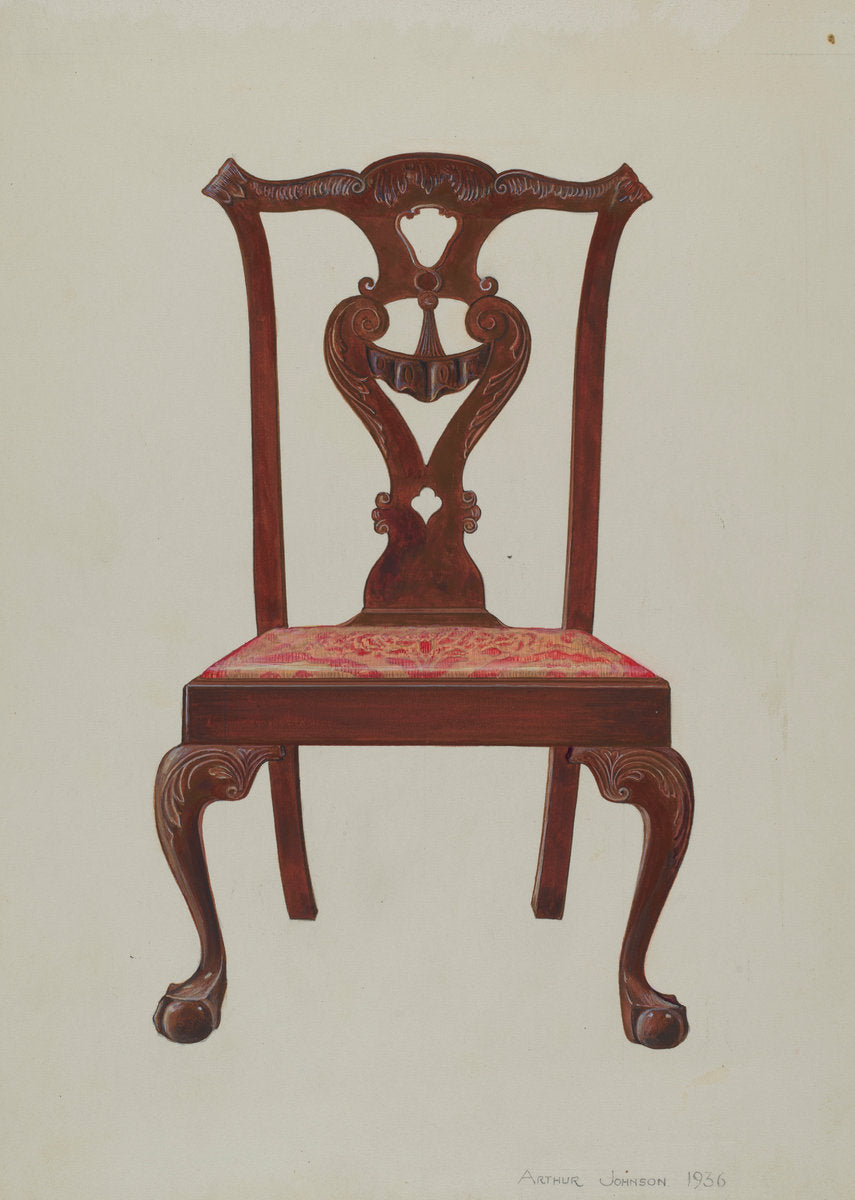 Chippendale Mahogany Side Chair by Arthur Johnson (American, active c. 1935), 16X12"(A3)Poster Print