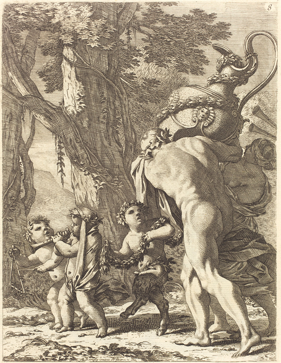 Bacchanal with Figures Carrying a Vase by Michel Dorigny (French), 16X12"(A3)Poster Print