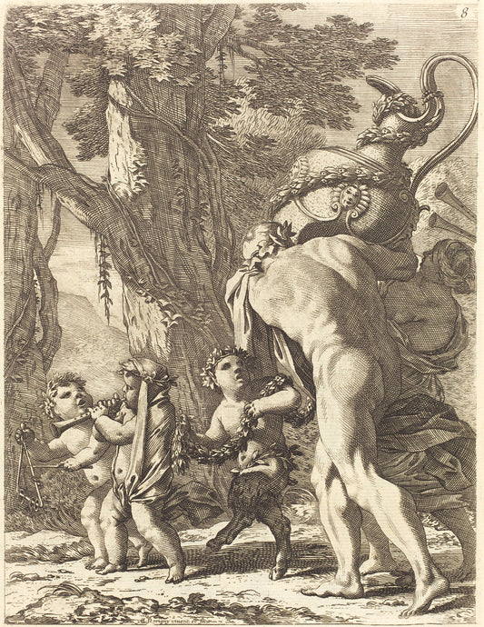 Bacchanal with Figures Carrying a Vase by Michel Dorigny (French), 16X12"(A3)Poster Print