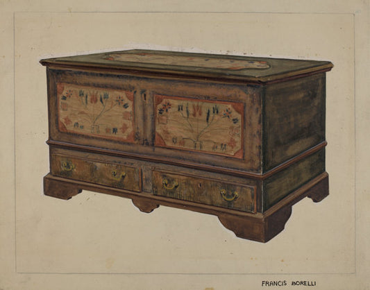 Pa. German Dower Chest by Francis Borelli (American, active c. 1935), 16X12"(A3)Poster Print