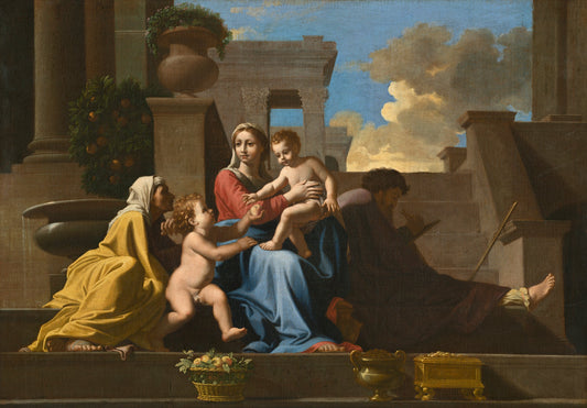 1648 by Follower of Nicolas Poussin (The Holy Family on the Steps), 16X12"(A3)Poster Print