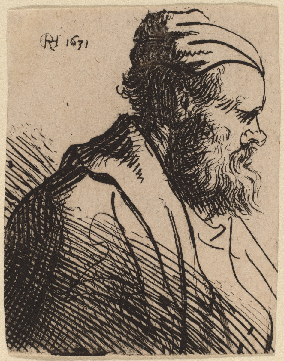in or before 1630 by Rembrandt van Rijn and Studio of Rembrandt van Rijn (Snub-Nosed Man in a Cap), 16X12"(A3)Poster Print