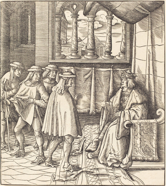 A King on a Throne, before him Four Men by Leonhard Beck (German, c. 1480 - 1542), 16X12"(A3)Poster Print