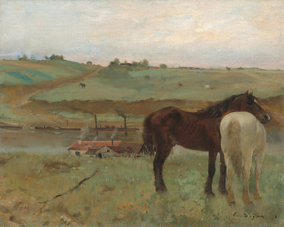 Horses in a Meadow by Edgar Degas (French, 1834 - 1917), 16X12"(A3)Poster Print