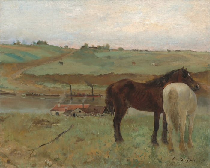 Horses in a Meadow by Edgar Degas (French, 1834 - 1917), 16X12