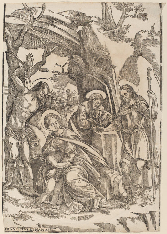 The Holy Family with Saint Sebastian and Saint Roch by Francesco Denanto (Italian, active c. 1532), 16X12"(A3)Poster Print