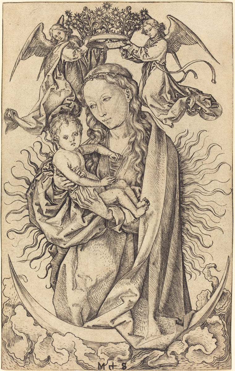 Madonna on the Crescent by Martin Schongauer (German, c. 1450 - 1491), 16X12"(A3)Poster Print